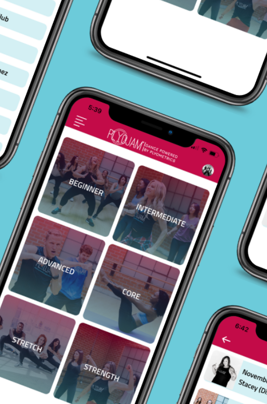 Phone displaying online dance fitness app